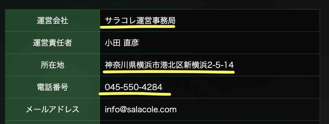 サラコレの特定商取引法に基づく記載